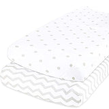 Joey + Joan  Changing Table Pad Covers 2 Pack Soft Jersey Cotton - Grey Dots and Chevron