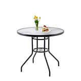 BENAROME Outdoor Glass Patio Table,  31.5 Inch Round Bistro Table with Umbrella Hole, Outdoor Dining Table with Metal Frame Tempered Glass Top for Backyard Lawn Balcony Pool