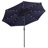 Aok Garden 9 ft Patio Umbrella with Solar Lights Outdoor 32 LED Table Umbrella 8 Ribs with Push Button Tilt and Crank for Market, Deck, Backyard and Pool (Navy Blue)