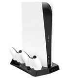 CONNYAM Charging Stand with Cooling Fan for PS5 Ultra HD Console and PS5 Digital Edition, DualSense Controller Charge Station and 14 Retractable Game Storage for Sony Playstation 5
