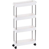 EASEPRES 4 Tier Slim Storage Cart Mobile Shelving Unit Narrow Organizer, Gap Storage Slim Slide Out Pantry Storage Rack for Kitchen Bathroom Laundry Narrow Places, White