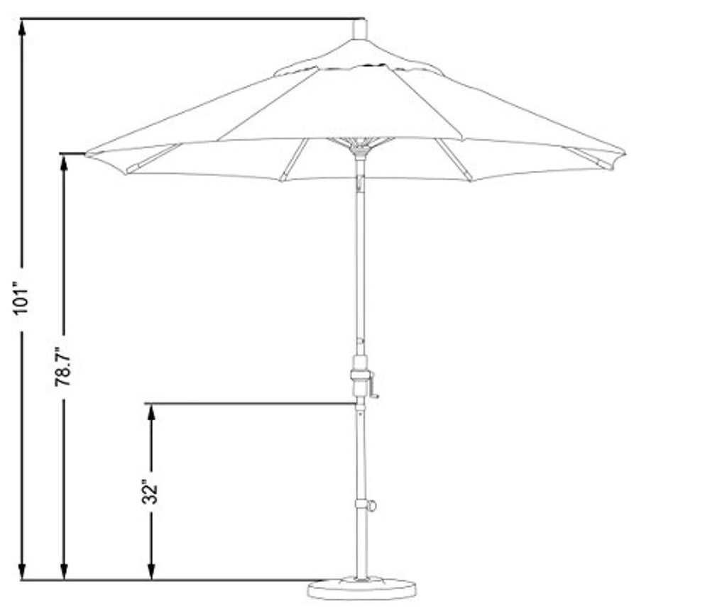 California Umbrella 9' Round Aluminum Market Umbrella, Crank Lift, Collar Tilt, White Pole, Sunbrella Pacific Blue