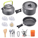 G4Free Camping Cookware Mess Kit , Lightweight Pot Pan Kettle Fork Knife Spoon Kit For Backpack, Outdoor Camping Hiking & Picnic (15pcs Set)