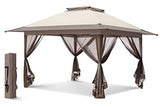 EAGLE PEAK 13' x 13' Pop-Up Gazebo Tent Instant w/ Mosquito Netting,Outdoor Gazebo Canopy Easy Set-up Folding Shelter (Beige/Brown)