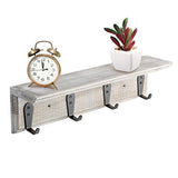 Sageme Coat Rack with Shelf, Wall Mounted Entryway Shelf Wall Floating Rustic Shelf Entryway Hanging Coat Rack with 4 Metal Hooks for Entryway, Mudroom, Kitchen, Bathroom (4 Hooks, Pinewood)