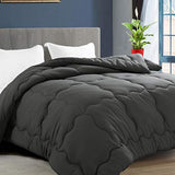 KARRISM All Season Down Alternative King Comforter, Winter Warm Comforter Ultra Soft Quilted Duvet Insert with Corner Tabs, Wavy Box Stitched, Luxury Fluffy & Lightweight (Grey, 90 x 102 inch)