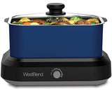 West Bend 87906B Versatility Slow Cooker 5 Different Temperature Control Settings Dishwasher Safe Includes Travel Lid & Thermal Carrying Case, 6-Quart, Blue
