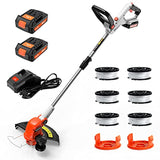 PAXCESS 20 V 12 pulgadas cortapas/malas hierbas comedor, 2 piezas 2.0Ah batería y cargador Weed Wacker, 6 piezas línea de carrete y 2 tapas incluidas, mango giratorio de 180°, longitud de varilla ajustable, ligero