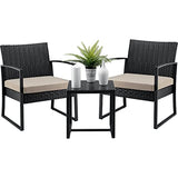 AOTOB 3 Pieces Patio Set Outdoor Wicker Patio Furniture Sets Modern Bistro Set Rattan Chair Conversation Sets with Coffee Table for Yard and Bistro (Black)