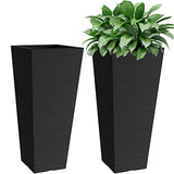 Verel Set of 2 Tall Outdoor Planters - 24 Inch Large Outdoor Planters with Small Planting Pots – Indoor and Outdoor Rectangular Flower Pots for Front Door, Patio and Deck (Black)