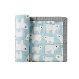Monfish Baby Toddler Blanket- Large, Ultra-Soft Polar Bear Blanket for Boys- 100% Cotton Baby Everything Blanket-Two Layer Stroller Blanket (Blue Polar Bear)