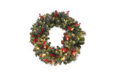 DUBEDAT Christmas Wreath with 50 Lights,23.6inch Decorated with Red Berries Snowflakes and Pine Cones Battery Operated Idea for Home Indoor Outdoor (Warm White)