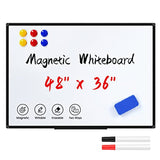 T-SIGN Magnetic Dry Erase Whiteboard 48 x 36 Inch, 4 x 3 Large White Board, Silver Aluminum Frame Wall-Mounted, Magnetic Eraser, 2 Whiteboard Pen, Detachable Marker Tray, 6 Magnets for Office, School
