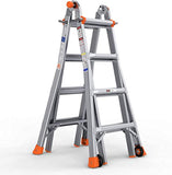 OT QOMOTOP Ladder, 17 FT Max Telescoping Ladder with Wheels, 300 lbs Load Capacity Step Ladder, 5 Models to Switch, Suitable for Various Scenes Indoor and Outdoor