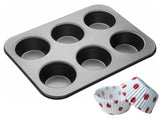 Selizo Carbon Steel Cup Cake Tray for 6 Muffins Bakeware(Black)