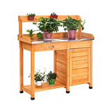 Meluvici  Garden Potting Benches & Tables (Metal Tabletop,Hooks,Open Shelf), Cabinet Drawer Work Bench Station,Planting Potters Benches for Outdoor Natural Fir Wood