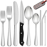 NETANY 31 Pieces Silverware Set with Steak Knives, Stainless Steel Flatware Cutlery Set, Travel Utensils Set with Case for Home Office Restaurant Travel Camping, Mirror Finish, Dishwasher Safe
