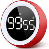Unzano Countdown Timer for Kids, Large Digital LED & One Button Kitchen Timers, Sets from 0 to 99 Minutes, for Homework, Beauty, Fitness, Cooking (Red)