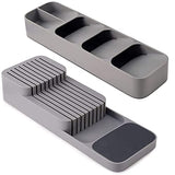 Sazoemao Kitchen Drawer Organizer Tray,Knives Block & Cutlery Organizer Set of 2 for Cutlery Spoon Knives,Fork Storage,Gray(Large Cutlery and Knife Set)
