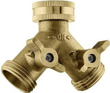 INNAV8 Solid Brass Garden Hose Splitter 2 Way Heavy Duty - Easy to Turn Water Hose Splitter 2 Way - Garden Hose Y Connector Faucet Splitter - Water Hose Adapter in Garden Hose Connectors and Fittings