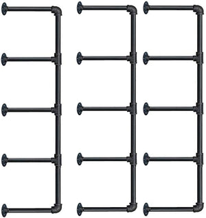 Tianman Industrial Wall Mount Iron Pipe Shelf Shelves Shelving Bracket Vintage Retro Black DIY Open Bookshelf DIY Storage offcie Room Kitchen Shelves (3Pcs,52" Tall,12" deep)