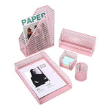 Delifox Office Suppliers 5 Piece Desktop Organizer Set Desk Accessories - Letter Tray, Mail Sorter, Sticky Note Holder, Pen Cup and Magazine Holder, Light Pink