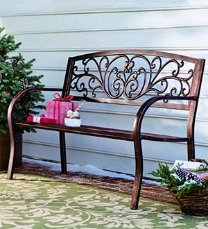Incbruce Blooming Patio Garden Bench Park Yard Outdoor Furniture, Metal Iron Frame, Elegant Bronze Finish, Sturdy Construction, Scroll Design, Easy to Assemble, 50 L x 17 1/2 W x 34 1/2 H
