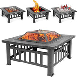 Sibosen Outdoor Fire Pit, 32 Inch Bonfire Wood Burning Firepit Square Fire Table Patio Cooler Grill Firepits w/Mesh Spark Screen Cover, Log Grate, Poker and Cover for Camping Picnic Patio Backyard