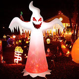 HighydroLED  Halloween Inflatables 8 FT White Ghost, Outdoor Halloween Decorations with Built-in LED Lights, Creepy Ghost Blow Up Outside Decor with Evil Red Eyes & Burning Fire Flame for Party/Home/Yard/Garden