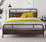 SHA CERLIN Heavy Duty Queen Bed Frames with Modern Wood Headboard, Metal Platform Bed with Frosted Iron Frame, 12