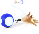 Blinkbrione Cat Toys Busy Ball, Automatic Moving Exercise Ball for Indoor Cats/Kitten, Rechargable Interactive Feather cat Toy with Bell & LED Light for Your pet Birthday Gift
