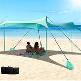 Lovinouse Beach Tent Sun Shade, 10' x 10' Portable Outdoor Sun Shelter with 8 Sandbags and 8 Ground Pegs