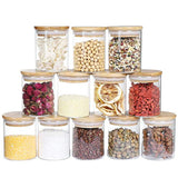 12 Pack Small Glass Jars with Airtight Bamboo Lids, Dabacc Glass Canisters Set Kitchen Food Storage Container for Candy, Spices, Coffee Beans, Snack and More, 7 OZ
