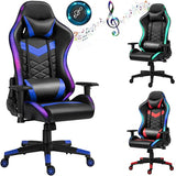 EDX LED Gaming Chair with Bluetooth Speakers - RGB Video Game Chair Ergonomic Racing Office Chair PU Leather Recliner Computer Chair Swivel Desk Chair with Headrest Armrest and Lumbar Support - Blue