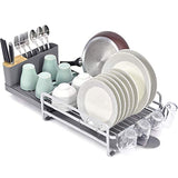TOOLF Dish Rack and Drainboard Set, Extend Large Dish Drying Rack with Swivel Spout for Kitchen Counter or Sink, Expandable Dish Drainer Rack with Utensil Holder and Cup Holder