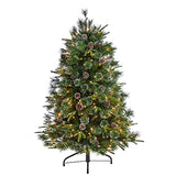 Casafield 5ft. Snowed Tipped Clermont Mixed Pine Artificial Christmas Tree with 250 Clear Lights, Pine Cones and 858 Bendable Branches