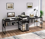 Sedeta 98 Inch Extra Long Double Desks for Two People, Two Person Desks with Storage Shelves, Large Home Office Desk Table with Printer Shelf and Bookshelf, Double Workstation, Black