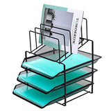 Delifox Mesh Desk Organizer Metal File Holder Mail Sorter with 5 Racks and 3 Trays