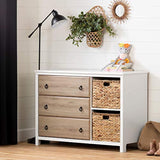 South Shore Dresser with Baskets, Pure White and Rustic Oak