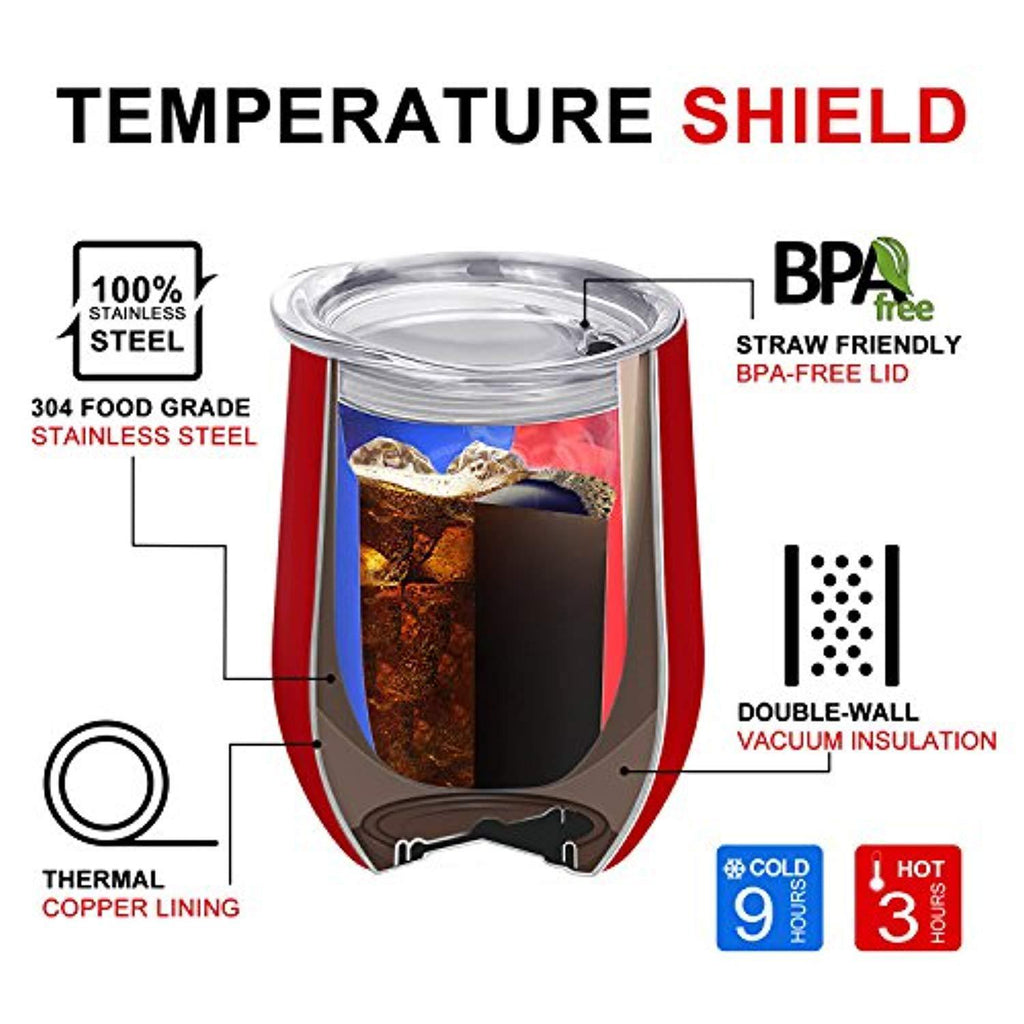 TOMTOO Insulated Wine Tumbler With Lid,12 oz Double Wall Vacuum Insulated Stainless Steel Wine Glasses for Wine, Coffee, Drinks, Champagne, Cocktails,2 Pack