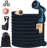 UNFORT Expandable Garden Hose 50 ft, GarHose Retractable Water Hose with 10 Function Spray Nozzle,3/4 Solid Brass Connector 4 Layer Latex Tube Lightweight Flexible Hose Pipe with Hose Holder