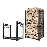 VODESON 2 Tier Fireplace Log Rack with Removable Hanging Hooks Firewood Rack Outdoor fireplace , Adjustable 2 Tier Firewood Holder outdoor Storage Rack, Indoor wood rack for firewood , Easy to assemble small log rack for patio fireplace backyard fire pit
