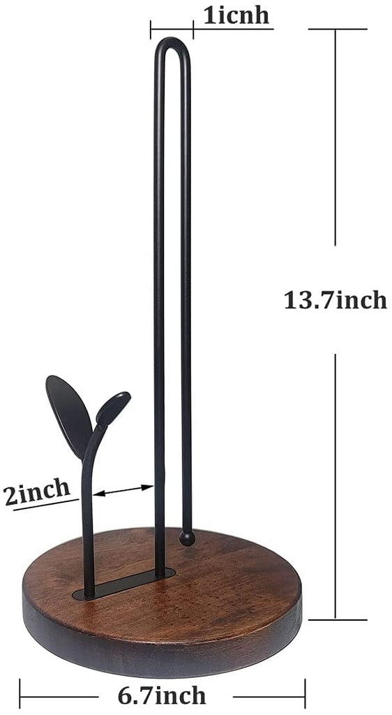 ABZUOON Paper Towel Holder Countertop , Upgraded Paper Towel Stand with Real Wood Base, Simply Tear Standing Kitchen Farmhouse Tissues Paper Roll Holder Rack for Cabinet