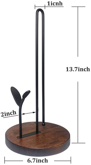 ABZUOON Paper Towel Holder Countertop , Upgraded Paper Towel Stand with Real Wood Base, Simply Tear Standing Kitchen Farmhouse Tissues Paper Roll Holder Rack for Cabinet