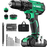 KIMO Cordless Drill Set, 20V Cordless Drill with Battery and Charger & Cleaning Brush, 350 In-lb Torque, 3/8