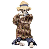 EastPin Halloween Skeletons Touch Control Music Interactive Deluxe 39'' Cowboy Skeleton Playing Harmonica Halloween Decoration, Creepy Fireplace Decor