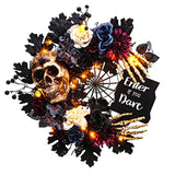 EastPin Halloween Decorations Skeleton Wreath with Spider Web and LED Lights Front Door Wreath/Outdoor Window Wreath Diameter 18Inch