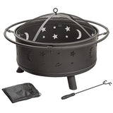 Pure Garden Fire Pit Set, Wood Burning Pit - Includes Screen, Cover and Log Poker- Great for Outdoor and Patio, 30 inch Round Star and Moon Firepit