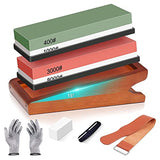 PentaQ  Knife Sharpening Stone Kit with Angled Base, Double-Sided 400/1000 & 3000/8000 Grit Professional Whetstones, Wet Stone Sharpening Kit with Gloves, Leather Strop, Angle Guide & Flattening Stone