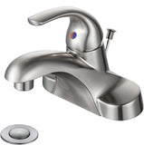 WOWOW Bathroom Faucet 1 Handle Low Arc Single Handle 4 inch Centerset Bathroom Sink Faucet with Pop Up Drain Assembly Basin Mixer Tap Brushed Nickel Vanity Faucets